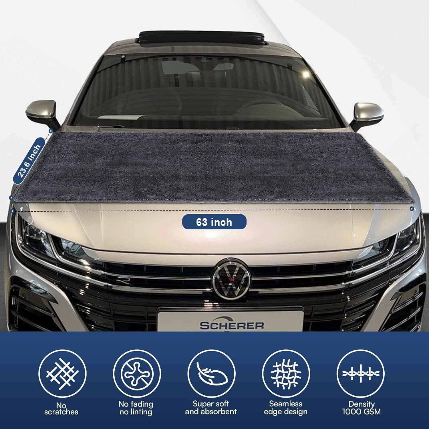 1200 GSM Extra Large Car Drying Towel - 23.6 x 63 in, Quick Dry & Scratch Free