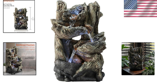 Compact 14" Tall Log Fountain with Cascading Water & LED for Indoor Serenity