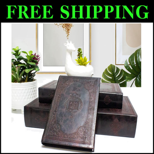 Set of 3 Vintage Decorative Book Boxes with Magnetic Closure - Antique Inspire