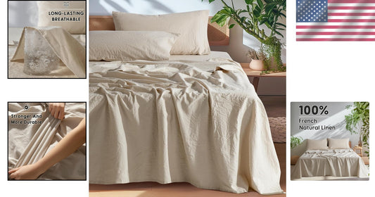 4-Piece King Size French Linen Sheets - Soft, Machine Washable & Eco-Friendly