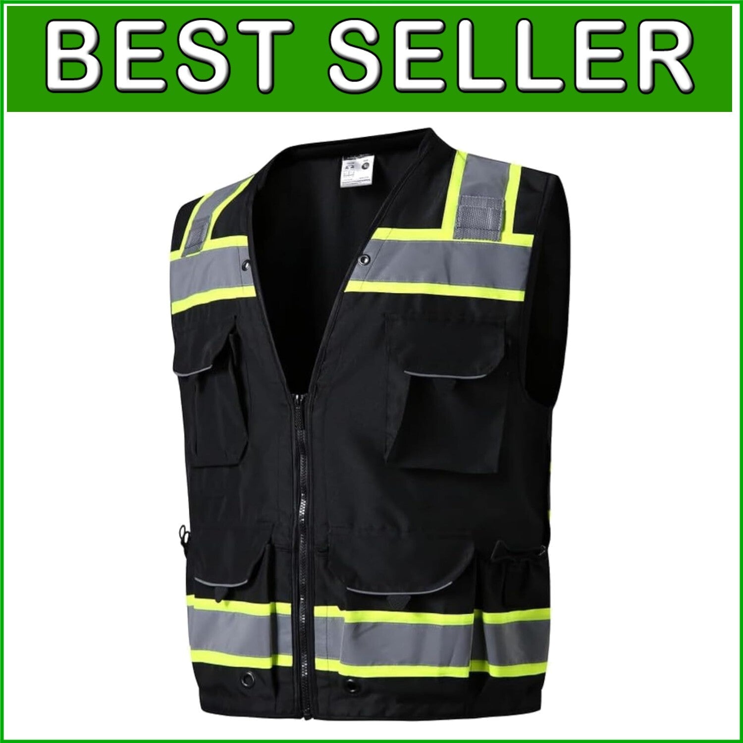 12 Pocket High Visibility Safety Vest - Class 2 ANSI Compliant for Professionals