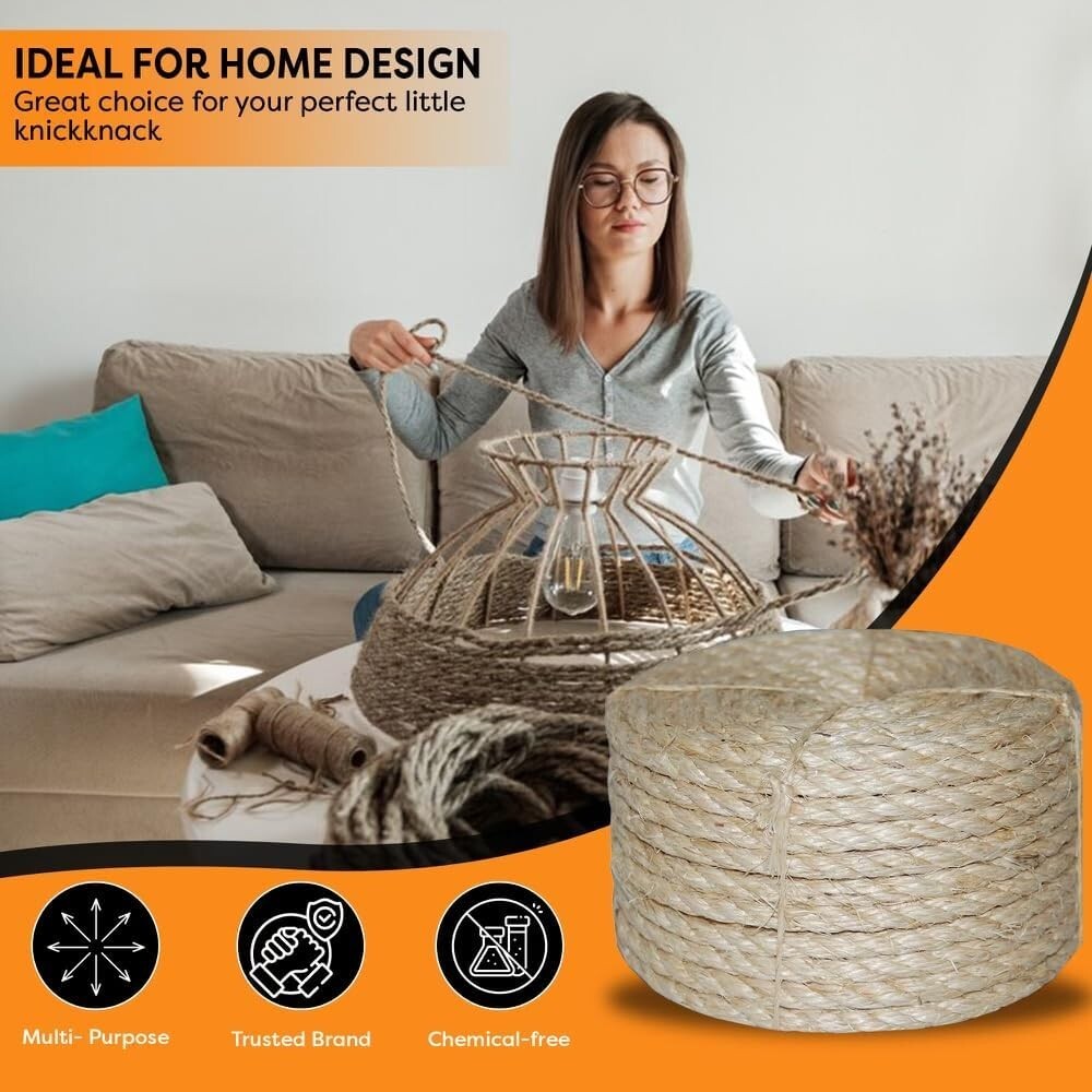Multipurpose Twisted Sisal Rope 100 ft - Ideal for DIY, Crafts & Cats
