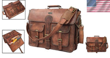 Load image into Gallery viewer, Premium Full Grain Leather Crossbody Bag - 18 Inch Laptop Shoulder Satchel