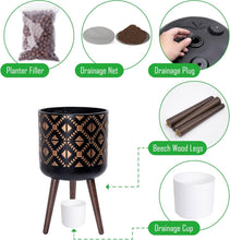 Load image into Gallery viewer, Stylish 12-Inch Fiberclay Planter Pot with Wooden Legs - Bronze/Black Finish