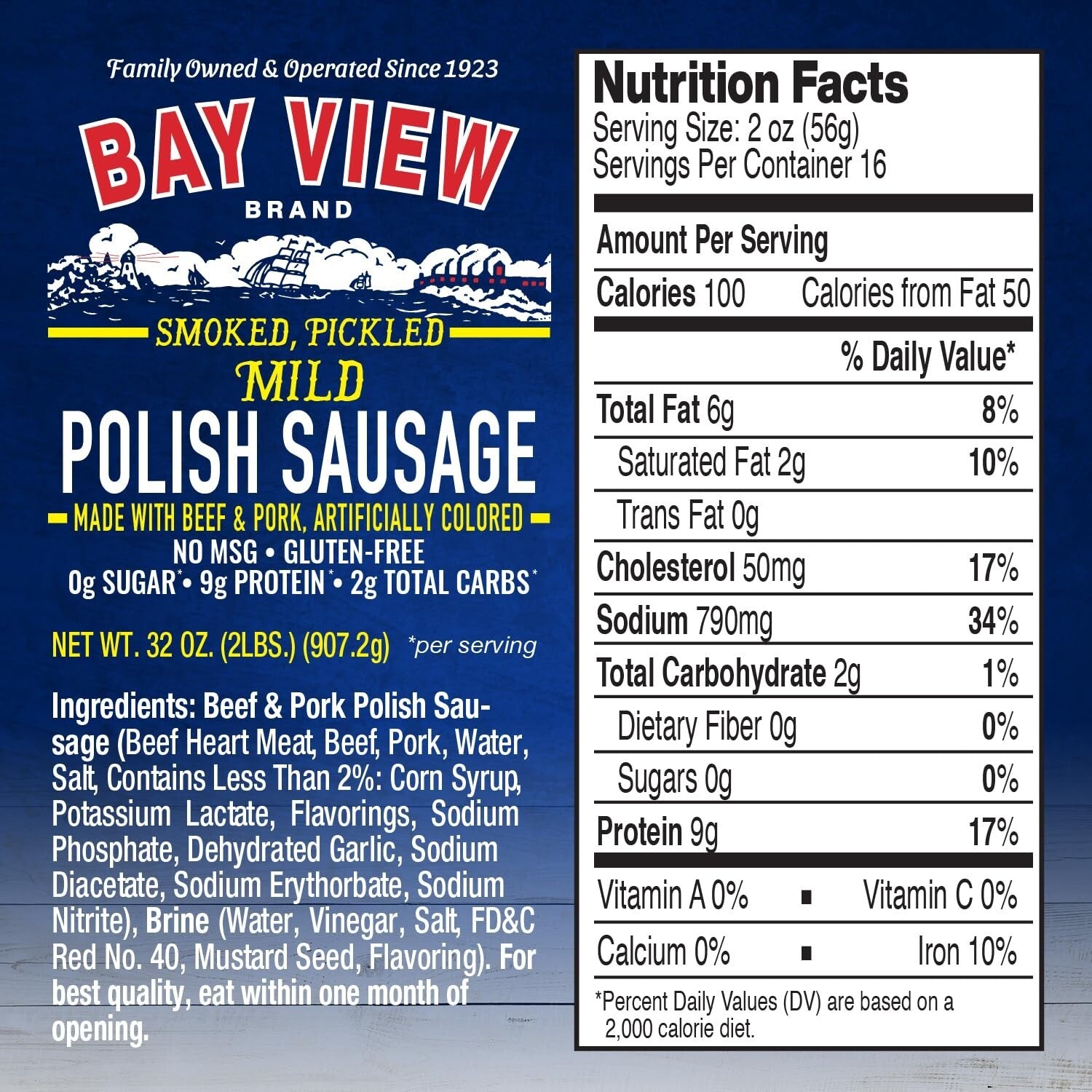 Bay View Premium Smoked Polish Sausage - No MSG, 0g Sugar & Gluten-Free