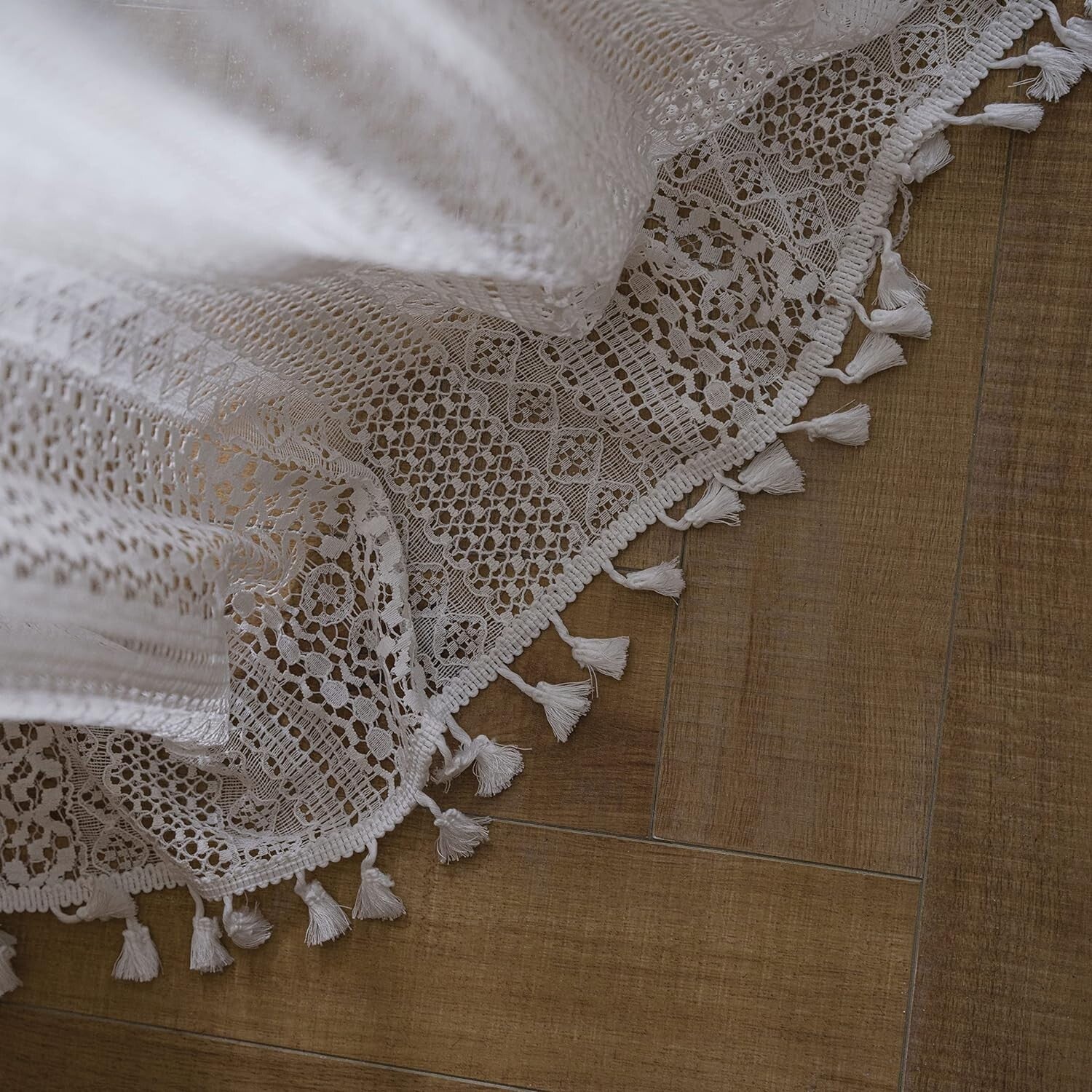 84 Inch Victorian Cotton Lace Curtains - Semi-Sheer Antique Drapes Set of 2