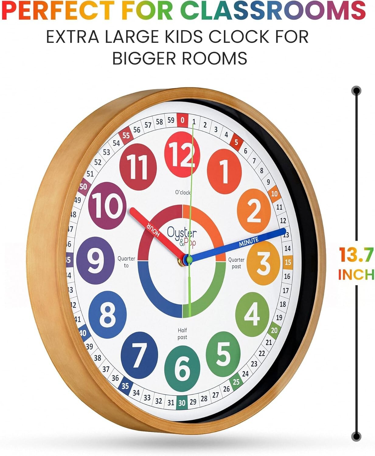 Kids 1 Inch Non-Ticking Learning Clock - Perfect for Classroom & Room Decor