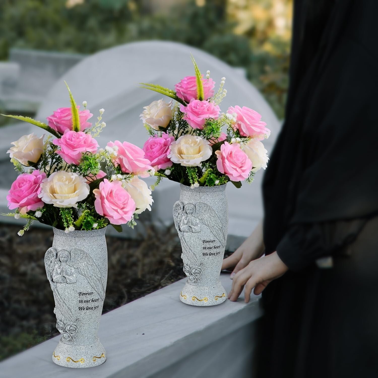 Resin Cemetery Vase with Sentimental Engraving - Ideal for Bouquets & Memorials