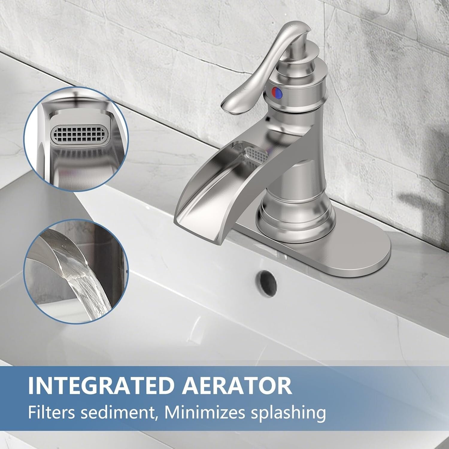 Durable Waterfall Spout Bathroom Faucet - Single Handle Brushed Nickel Finish