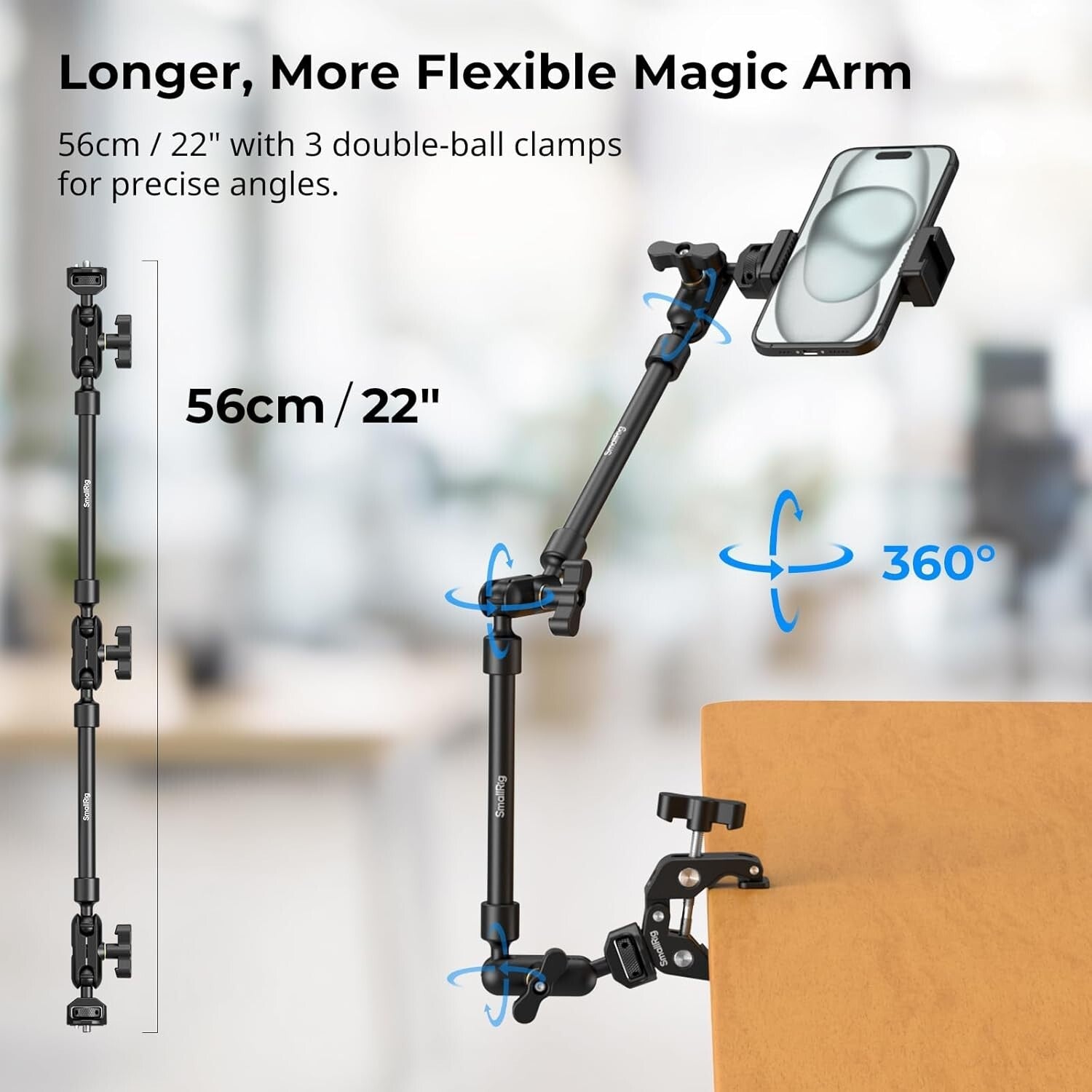 Flexible 22" Magic Arm & Clamp for Cameras, Phones, & Lights - Adjustable Design