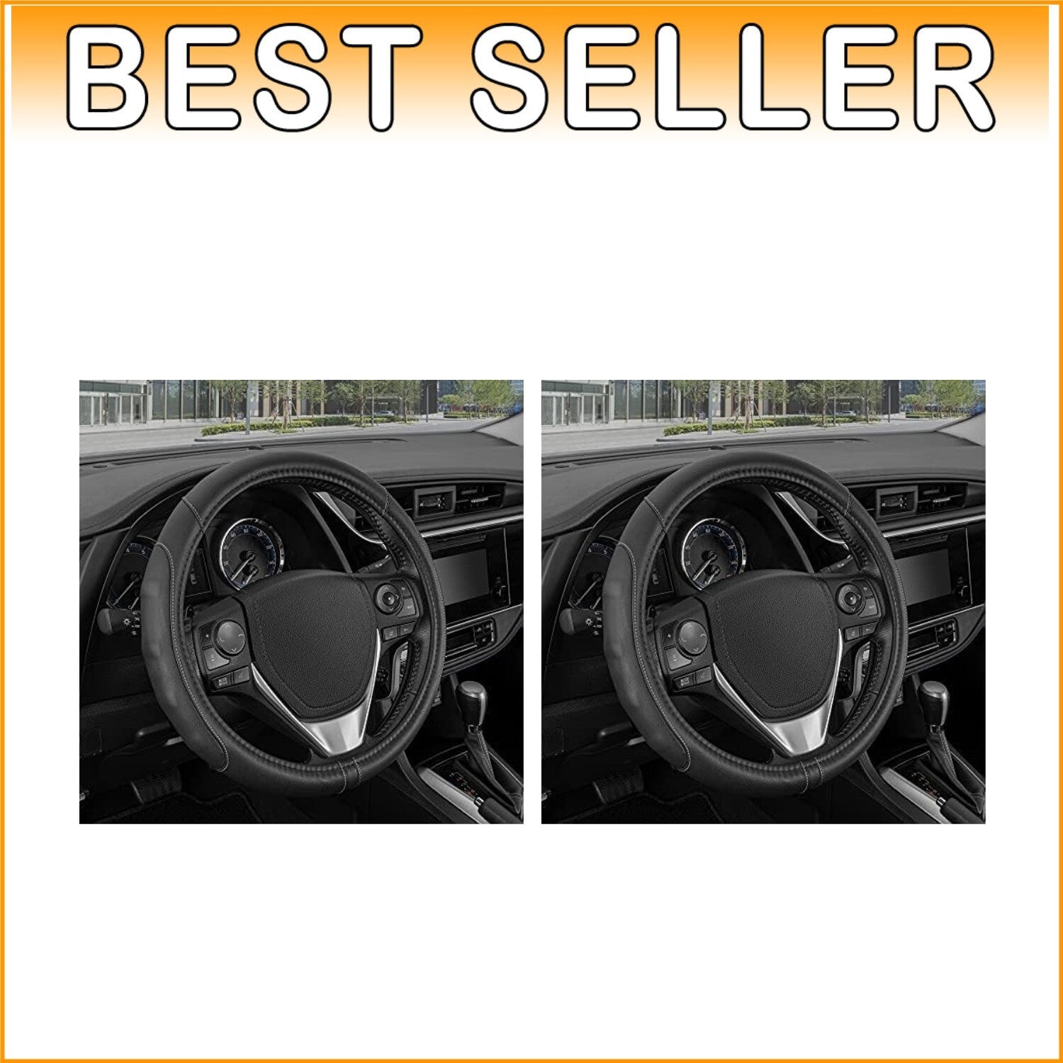 Durable Black Faux Leather Steering Wheel Covers with Accent Stitching - 2 Pack