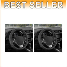 Load image into Gallery viewer, Durable Black Faux Leather Steering Wheel Covers with Accent Stitching - 2 Pack