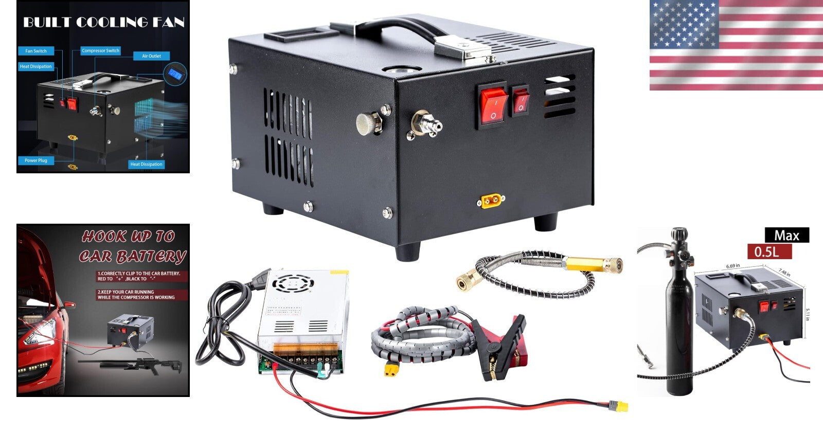Lightweight 12v/110v High Pressure PCP Air Compressor for Air Guns & Paintball