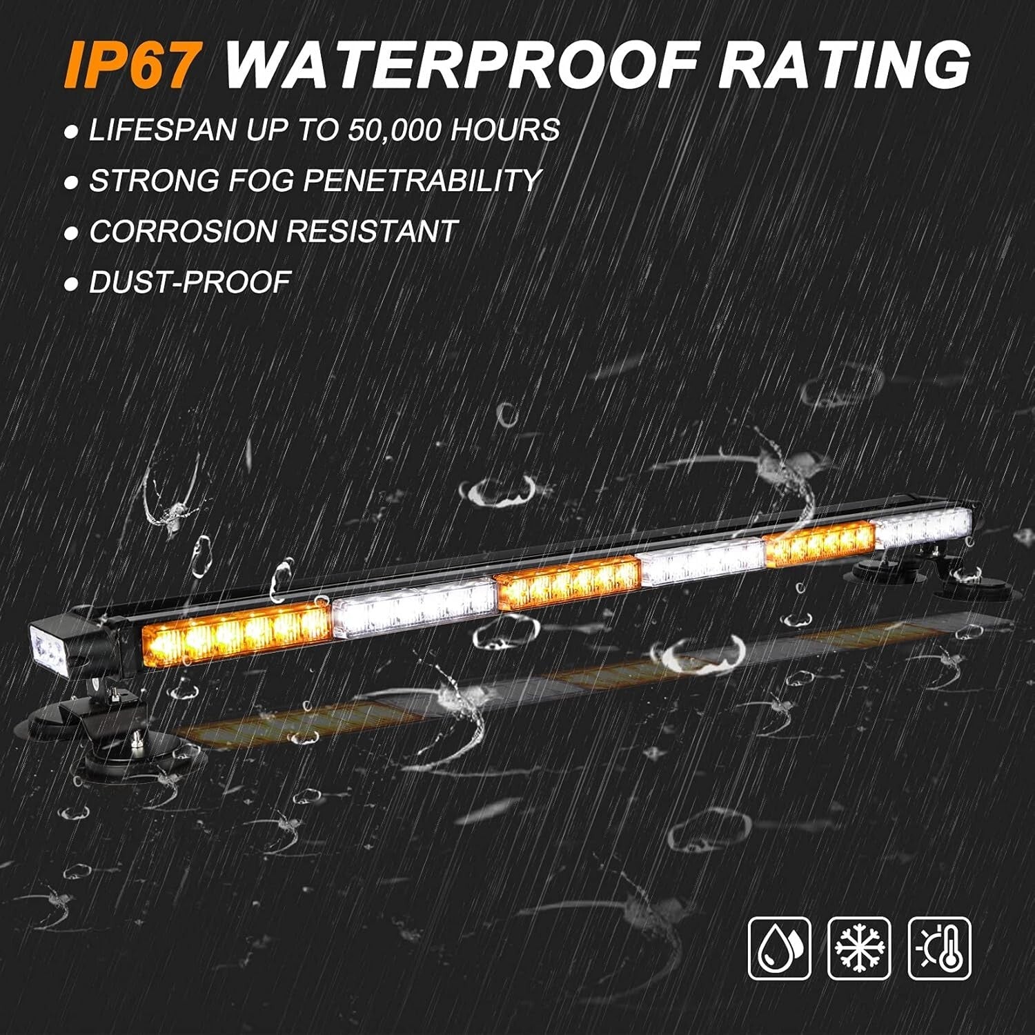 38.5" LED Strobe Light Bar - Amber/White Emergency Warning with Magnetic Mount