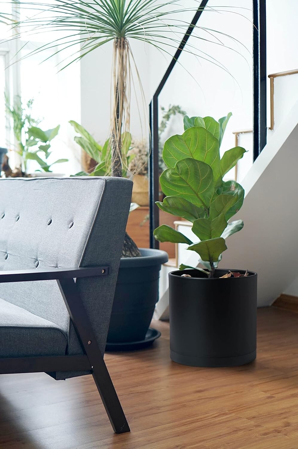 Cylindrical 12-Inch Indoor/Outdoor Planters with Drainage Saucers - Set of 2