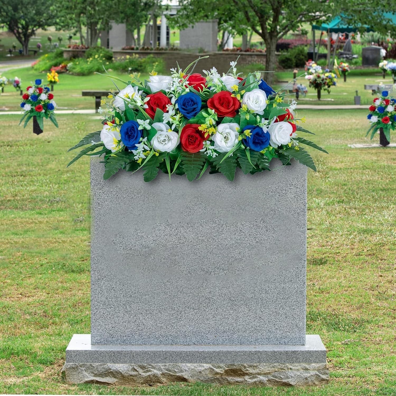 Vibrant Silk Cemetery Flower Saddle - Rose Combo for Lasting Outdoor Elegance