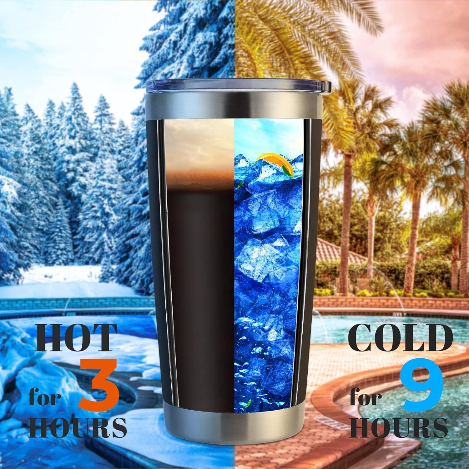 Double Wall Insulated 20oz Travel Mugs - 12 Stainless Steel Tumblers in Black