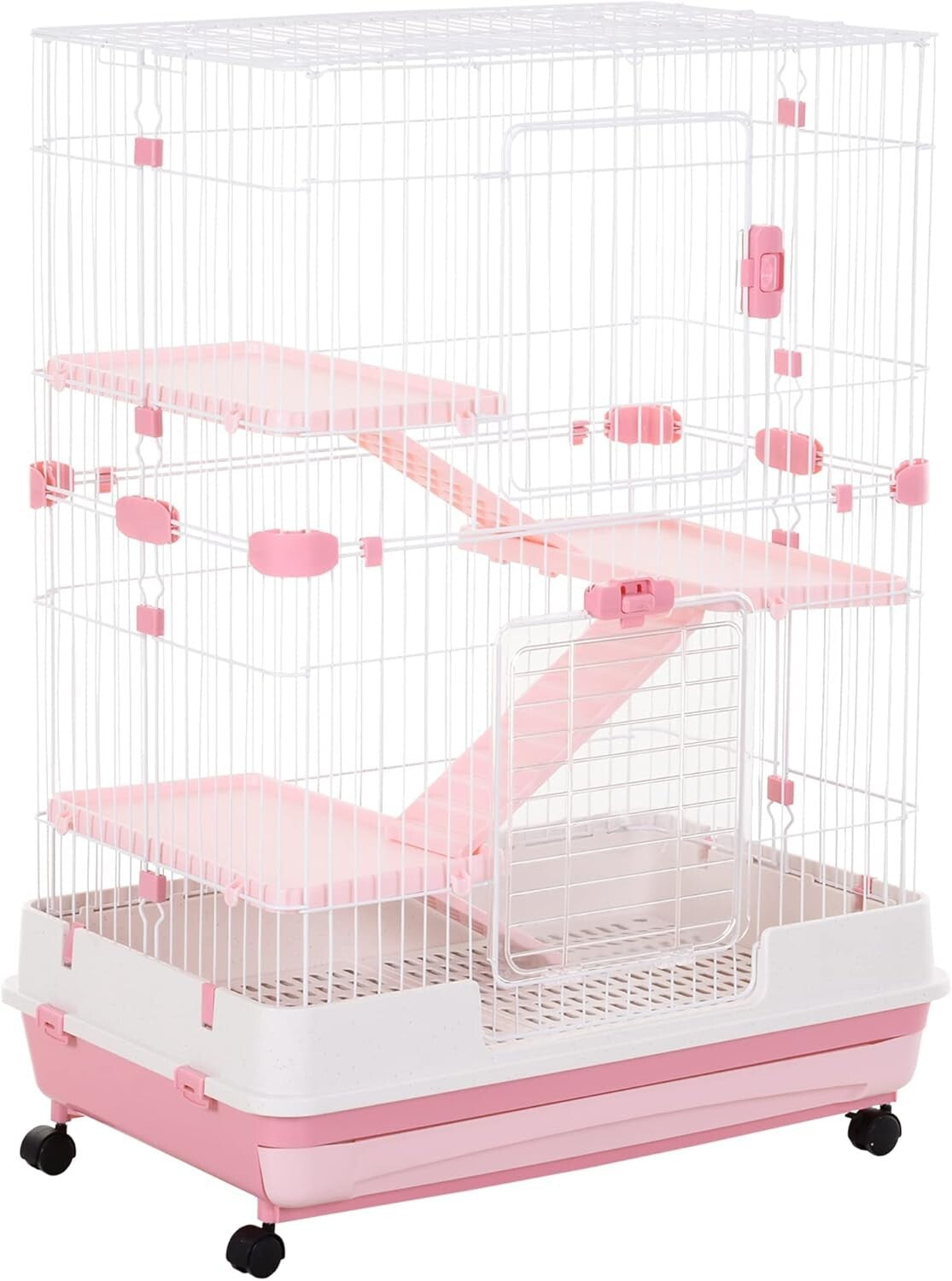 Spacious Wheeled Small Animal Hutch with Removable Tray - Perfect for Bunnies