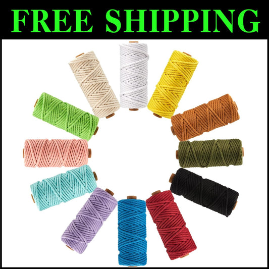12 Assorted 5mm Macrame Cord Rolls - Natural Cotton String for DIY Art Supplies