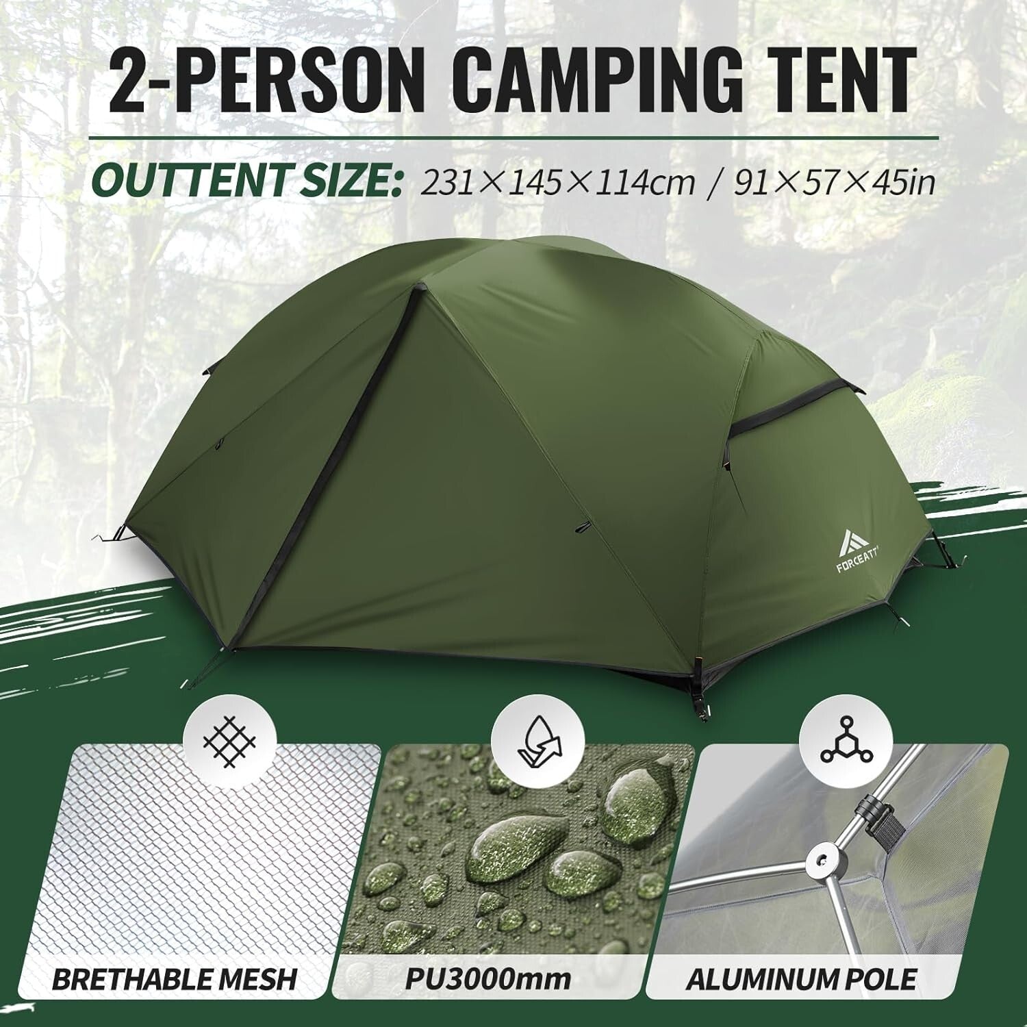 Dome Camping Tent for 2 with Quick Setup & Ventilation - Perfect for All Seasons