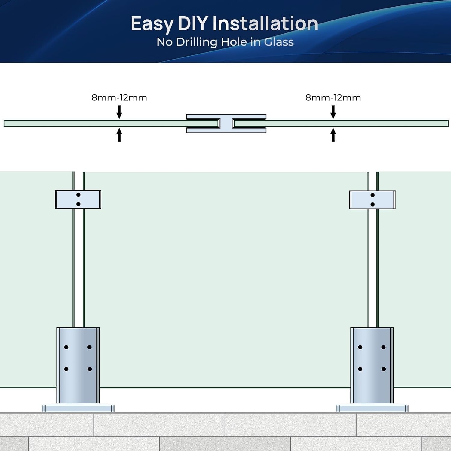 Black Stainless Steel 304 Glass Clamp - Durable Railing Bracket for 8-12mm Glass