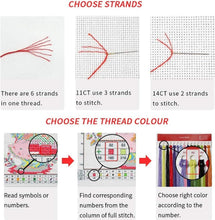 Load image into Gallery viewer, Beginners Colorful Flower Cat Cross Stitch Kit - Easy DIY Embroidery 18x18