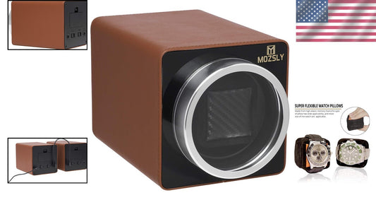 Elegant Faux Leather Watch Winder with 12 Rotation Modes & Soft Pillows