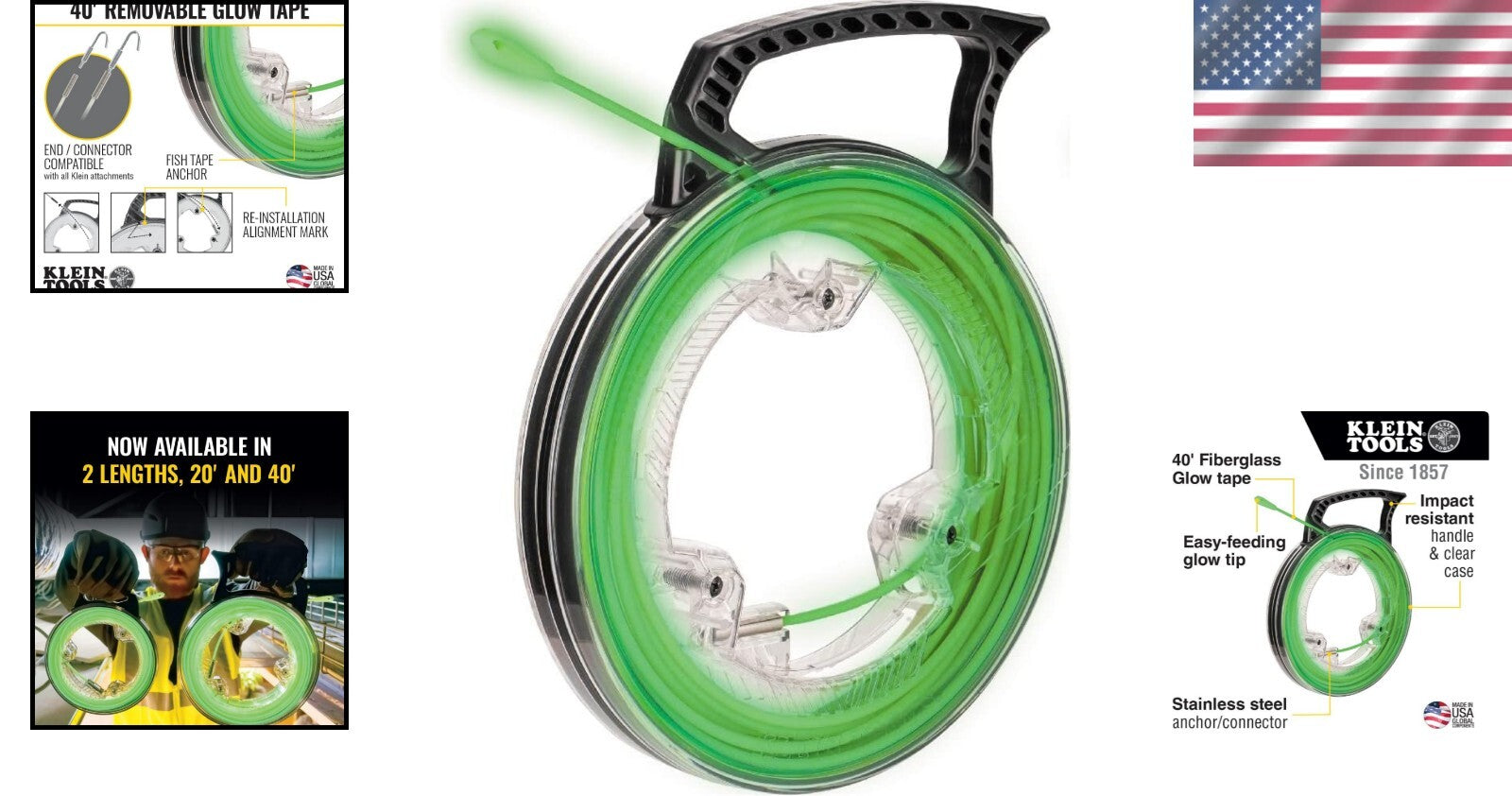 40-Foot Glow-in-the-Dark Fiberglass Fish Tape with Nylon Tip and Steel Connector