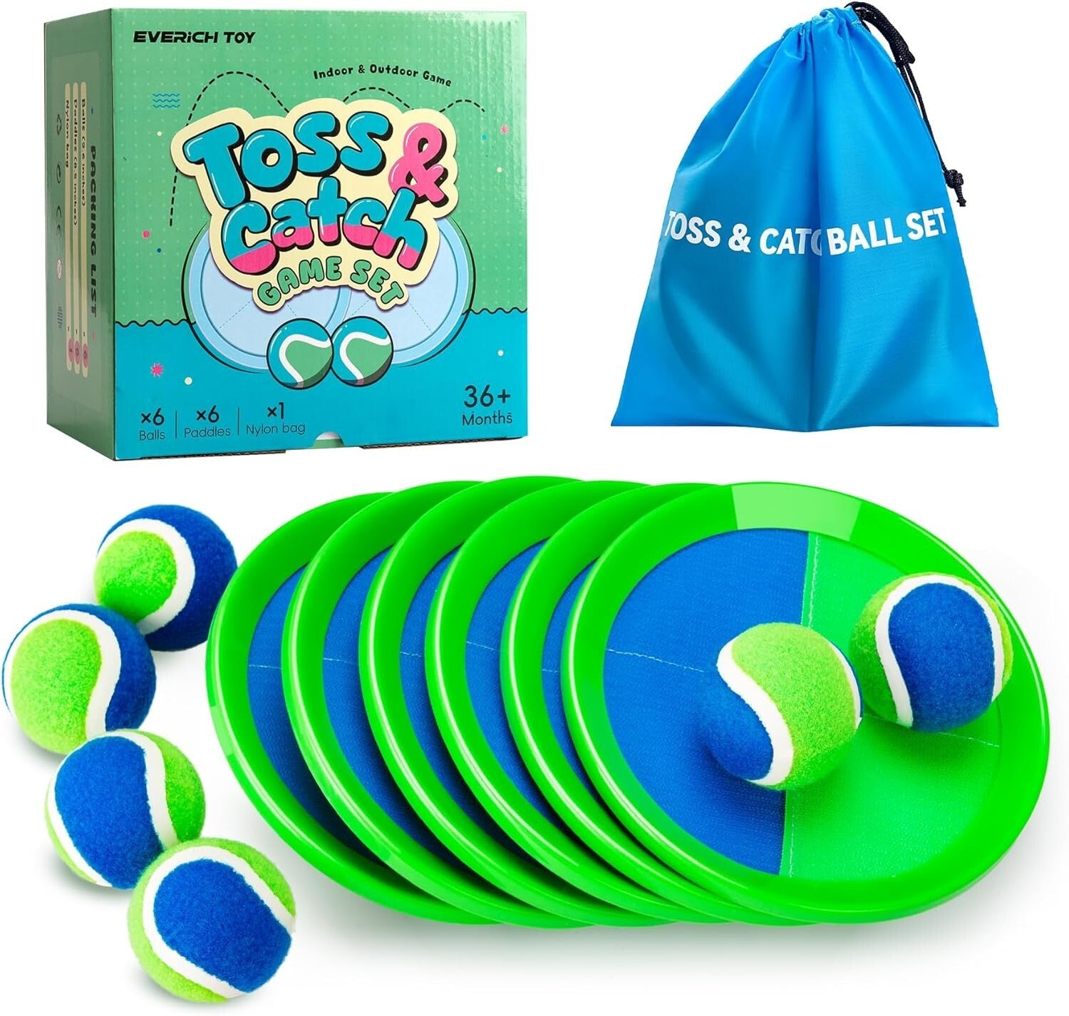 Water-Resistant Toss Game Set - Includes Paddles & Sticky Balls for Kids 3-12