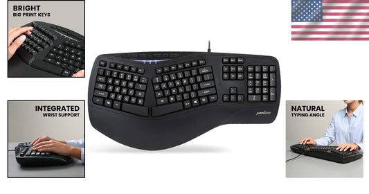 Natural Split Ergonomic Keyboard with White LED - Wired USB & Multimedia Keys