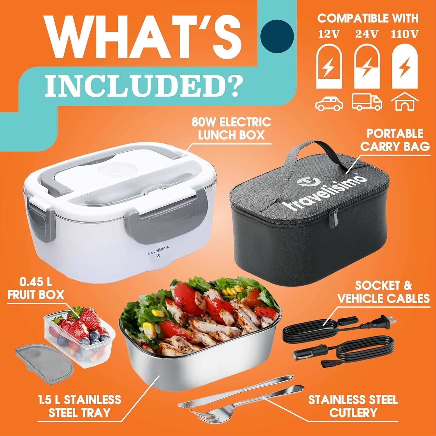 Versatile 80W Electric Lunch Box for Men & Women - Ideal for On-the-Go Dining