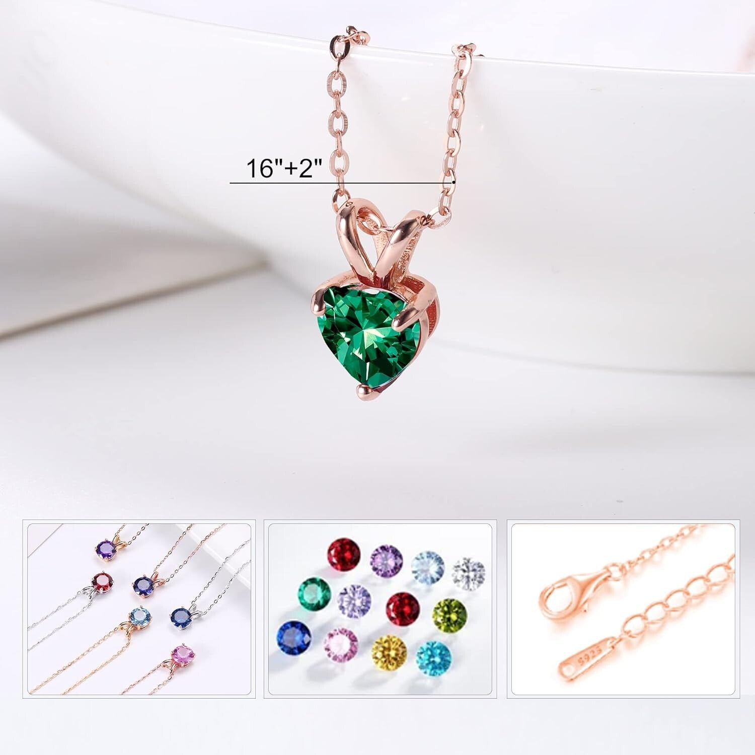 Adjustable 16-18" Heart Birthstone Necklace - Meaningful Sterling Silver Jewelry