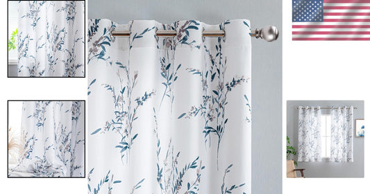 Elegant Floral Curtains 63 Inch - Navy Blue Light Filtering Grommet Panels