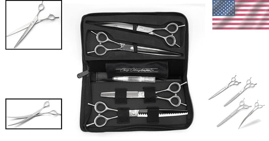 Ergonomic 4-Piece Grooming Shears Set with Convex Blades for Smooth Finishes