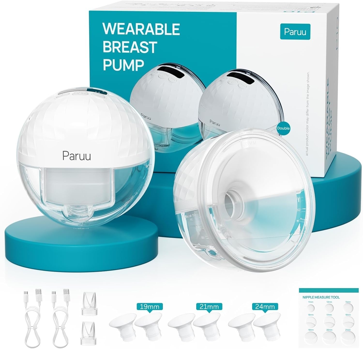 BPA-Free Hands-Free Breast Pump - Smart LED, 2 Pack with Multiple Flange Sizes