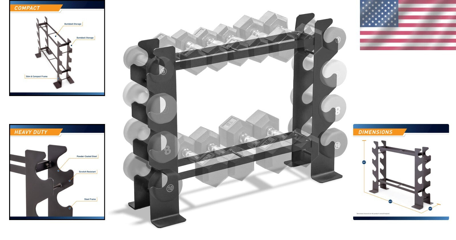 Ergonomic Steel Weight Organizer for Dumbbells & Kettlebells - 400 lb Capacity