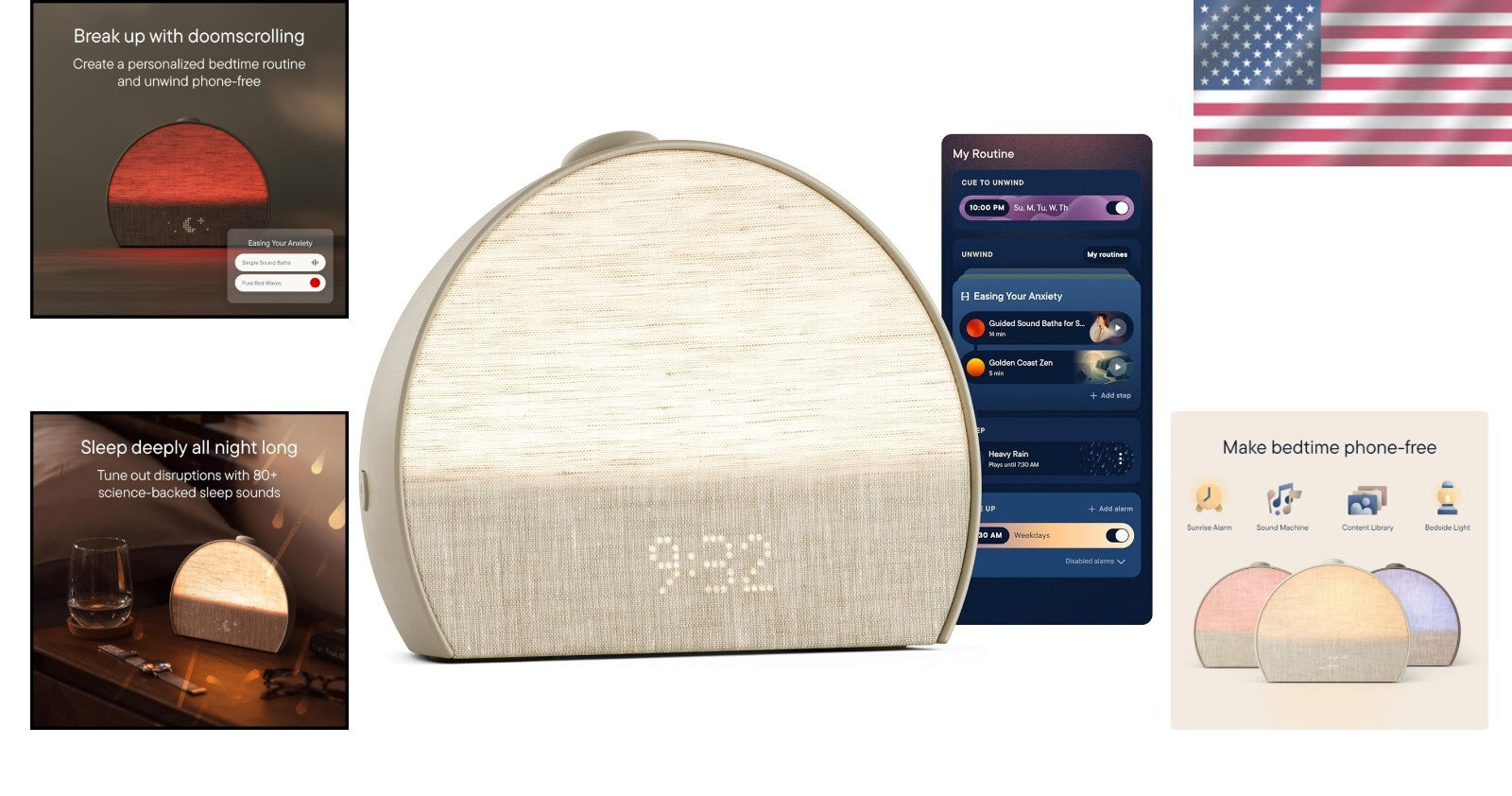 Greige Sunrise Alarm Clock & Sound Machine for Serene Sleep - Compact Design