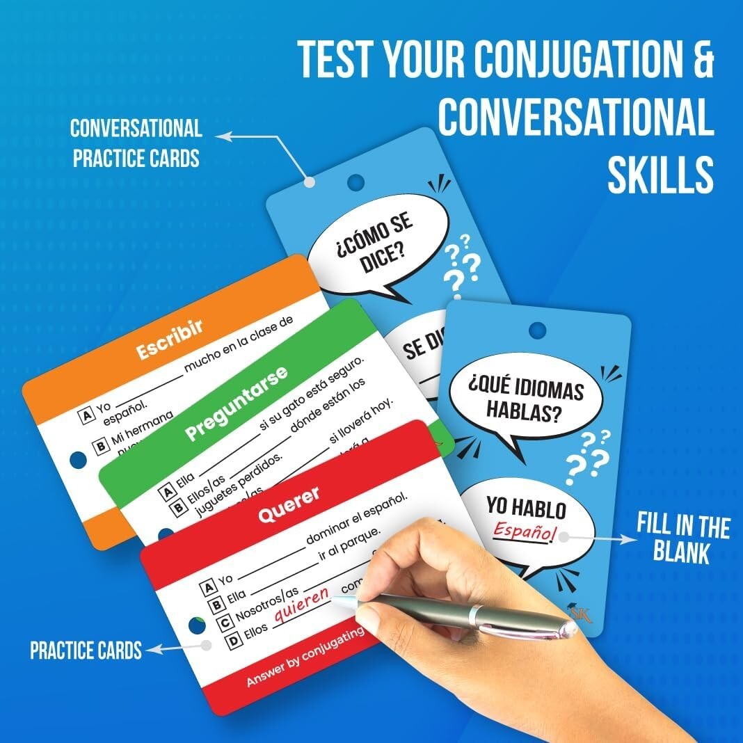 Portable 500+ Flash Cards Set: Learn Spanish with Engaging Visuals & Resources