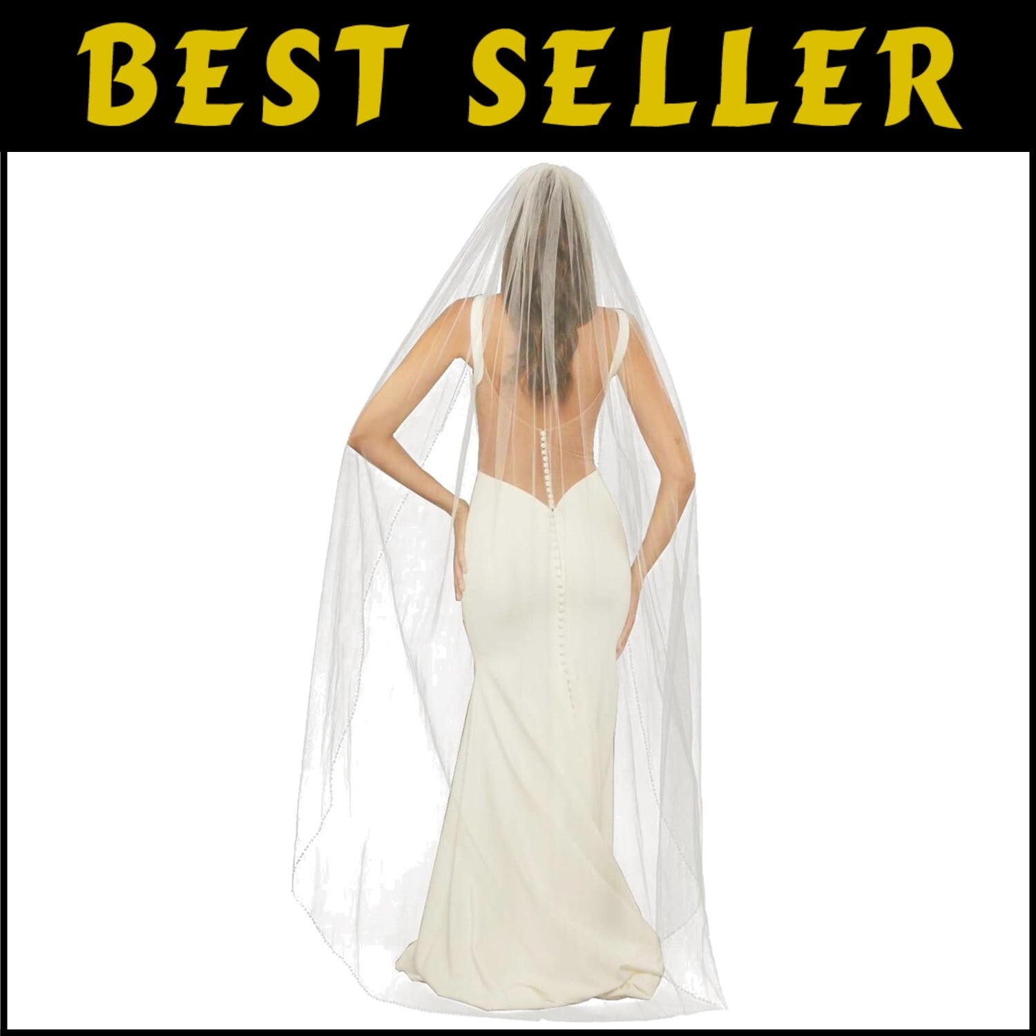 Handmade Pearl and Crystal Beaded Edge Bride's Veil - 78" Fingertip Length