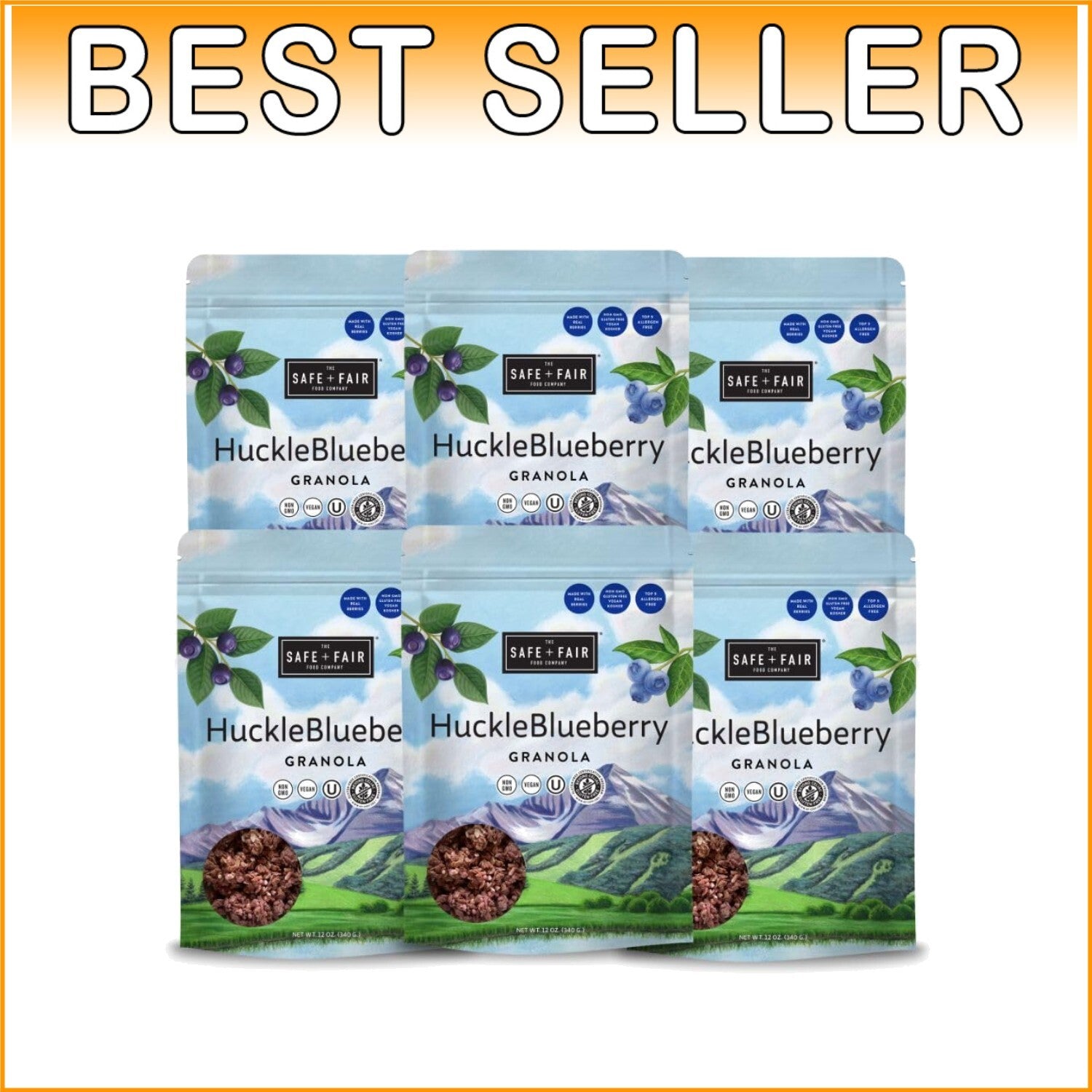 Allergen-Free HuckleBlueberry Granola - Delicious Crunchy Vegan Breakfast 6 Pack