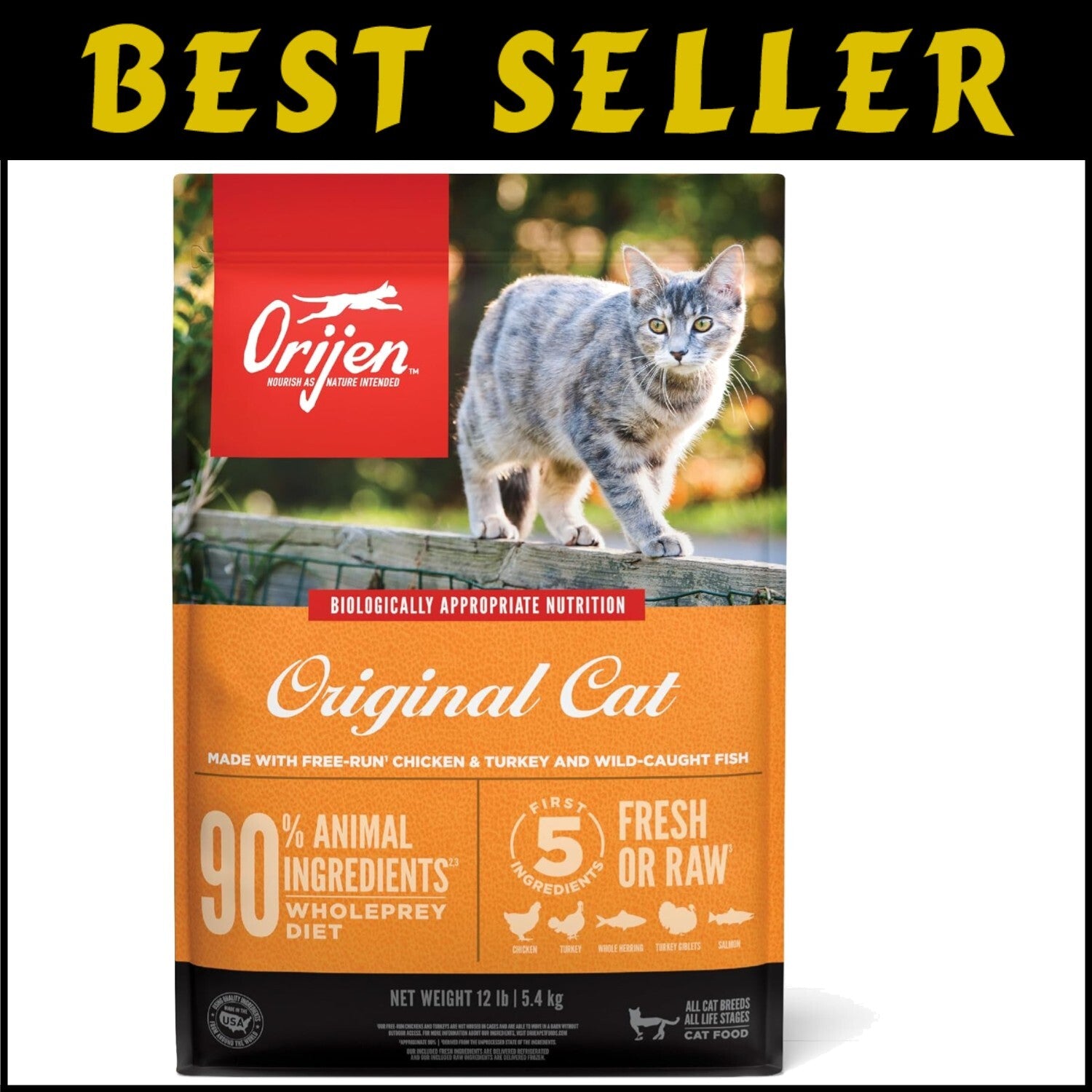 Original Cat Food 12lb - Grain-Free Dry Kibble for Healthy Shine and Digestion