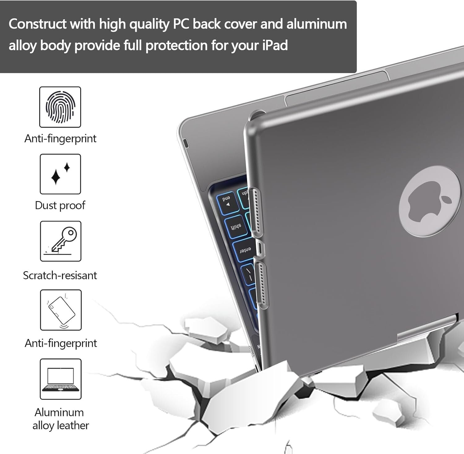 10 Color Backlit 360° Rotatable Keyboard Case for 10.2 inch - 9th/8th/7th Gen