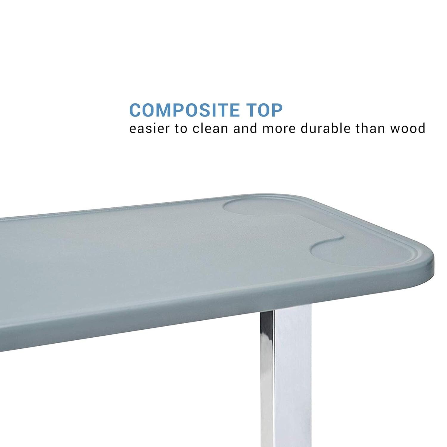 Durable Grey Composite Overbed Table with Casters – Ideal for Home or Hospital