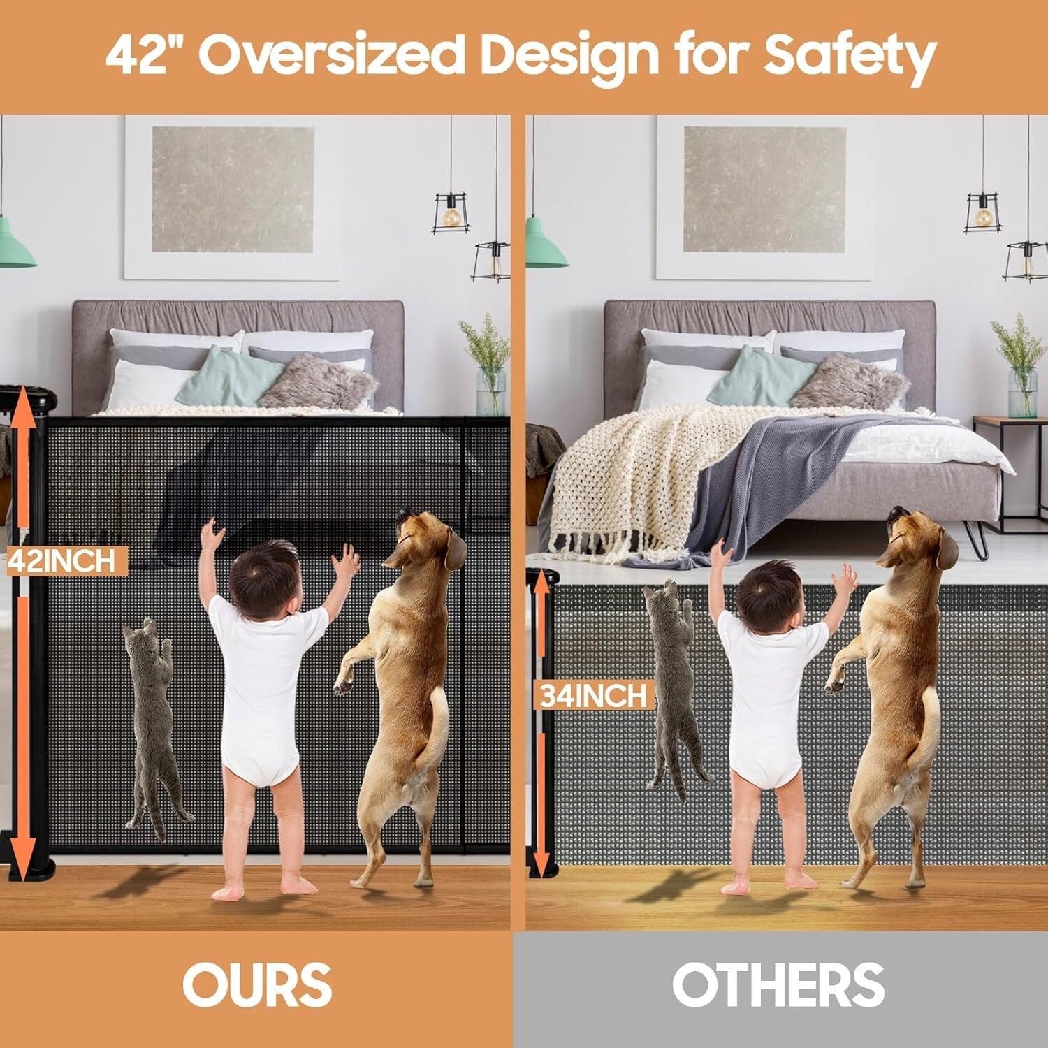 Scratch-Resistant 160" Retractable Baby Gate - Extra Tall for Secure Home Safety