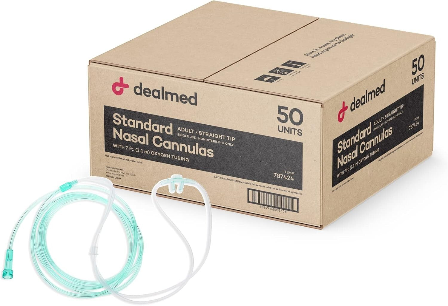 Adult Standard Nasal Cannula 50 Pack – Soft Green Lightweight Design for Oxygen