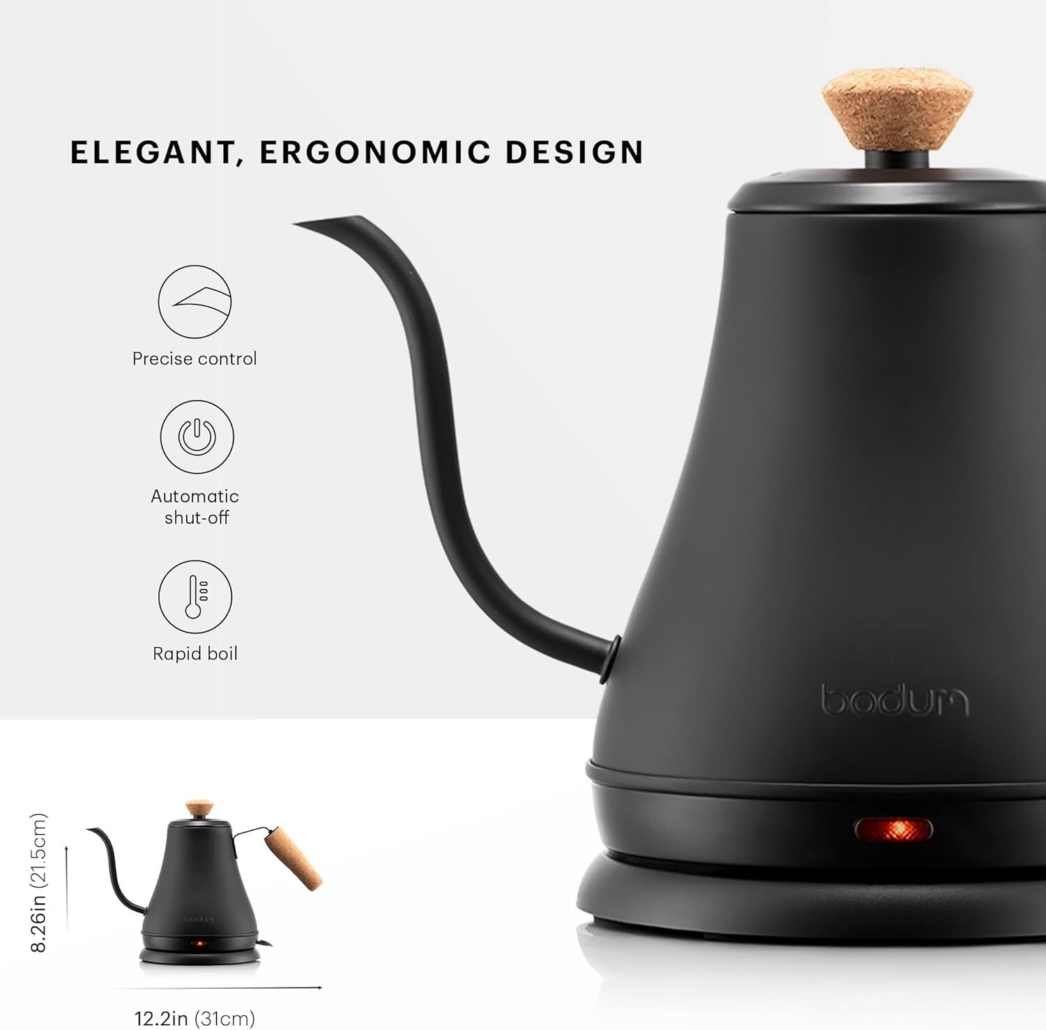 27oz Electric Gooseneck Kettle in Matte Black for Precision Pour Over Brewing