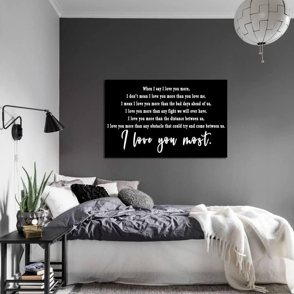 Elegant Black and White 'I Love You Most' Canvas - Perfect Bedroom Decor Gift