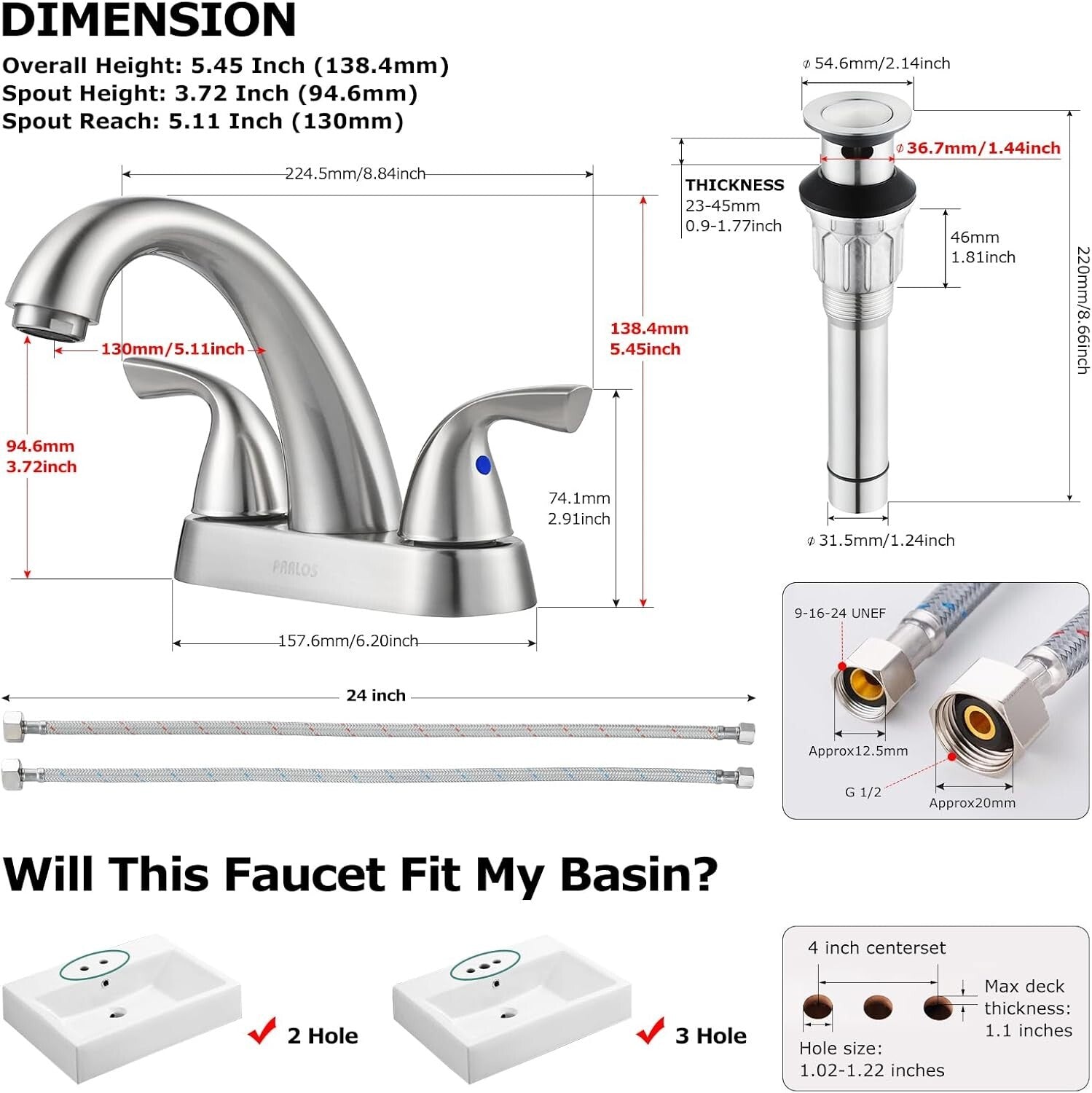 Elegant 2-Handle Bathroom Sink Faucet in Brushed Nickel - Water Efficient Design