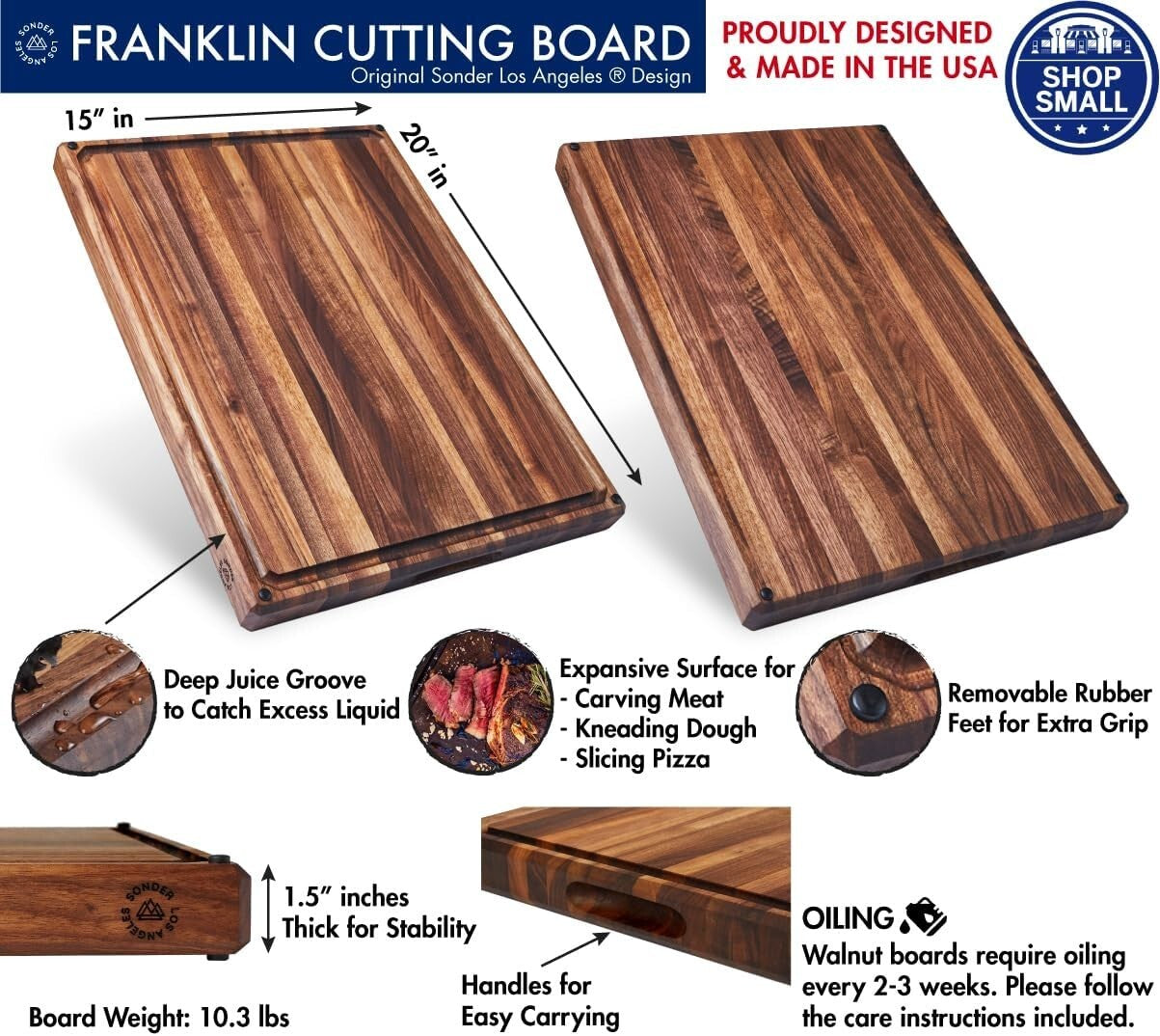 Functional 20x15 in Walnut Cutting Board with Juice Groove for Hassle-Free Prep