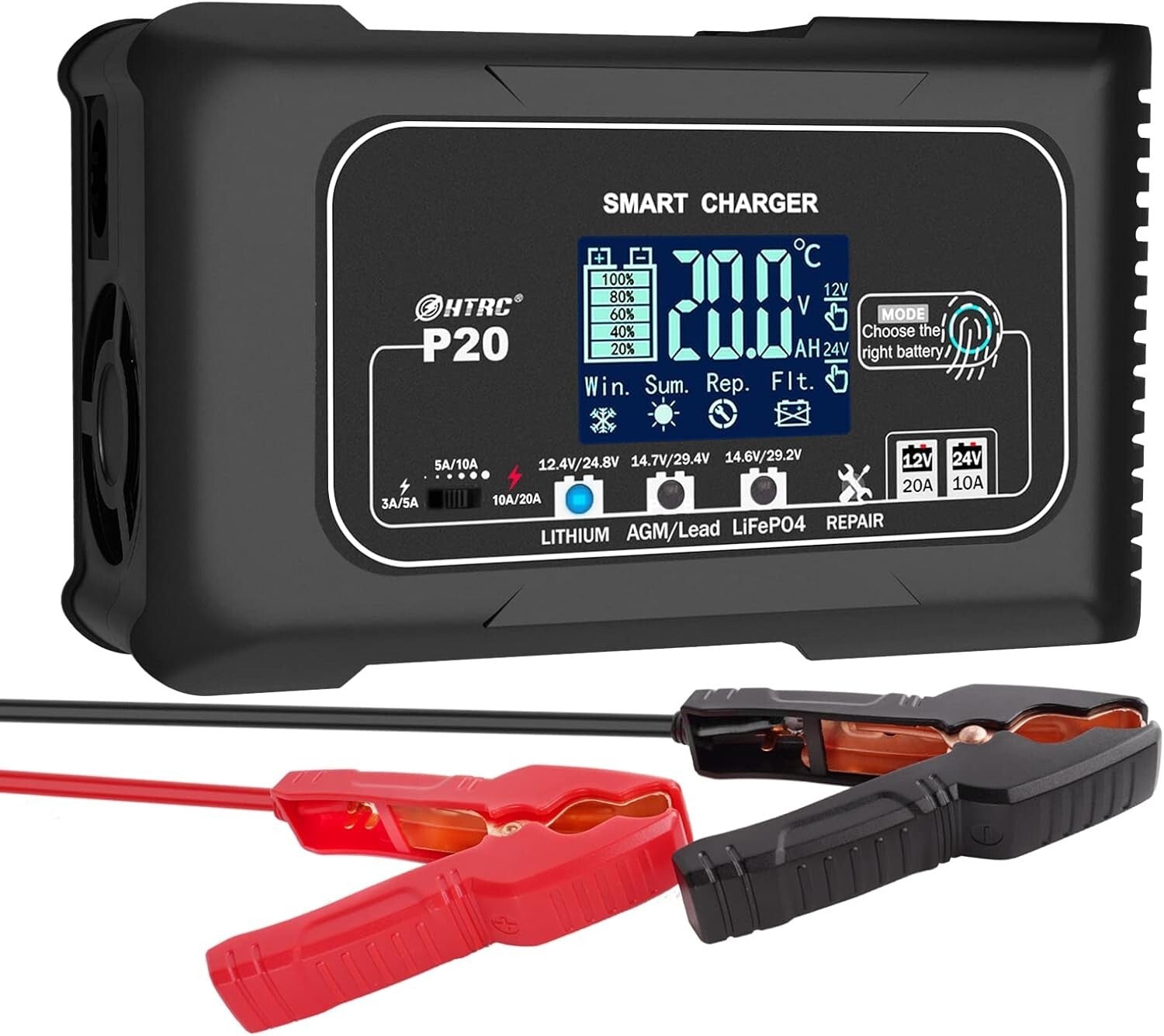 Safe & Efficient 12V/24V Smart Battery Charger with Trickle Maintenance Function